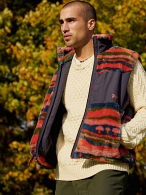 Without Walls Multicolor Striped Faux-Fur Vest - Rust, Green, Navy